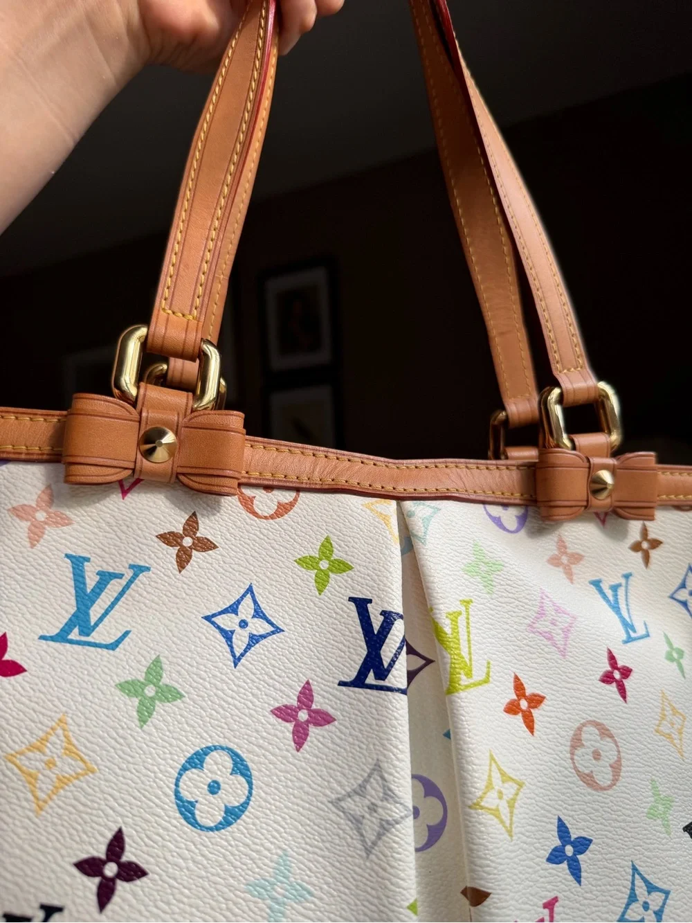 Louis Vuitton White Multicolor Monogram Sharlene Canvas Tote with Tan Trim